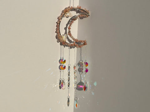 Pink Opal Crescent Moon Suncatcher