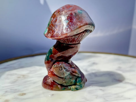 Ocean Jasper Mushroom With Bunny *Hand Carved-Top Quality*